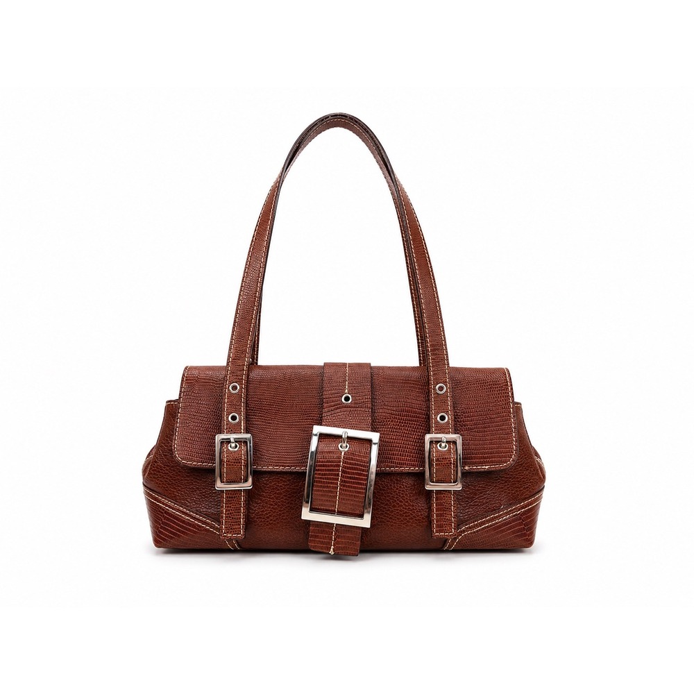 Maxx New York Vintage Y2K Brown Pebbled Retro Leather Baguette Shoulder Bag